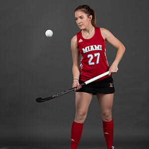 Abby Marshall, DMD24, in her field hockey uniform from playing Division I college Field Hockey at Miami University in Ohio