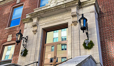 HSDM front entrance with wreaths
