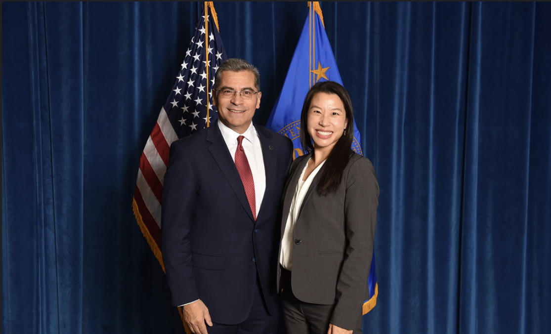 Xavier Becerra, Secretary of the U.S. Department of Health and Human Services, with Dr. Jacqueline Burgette